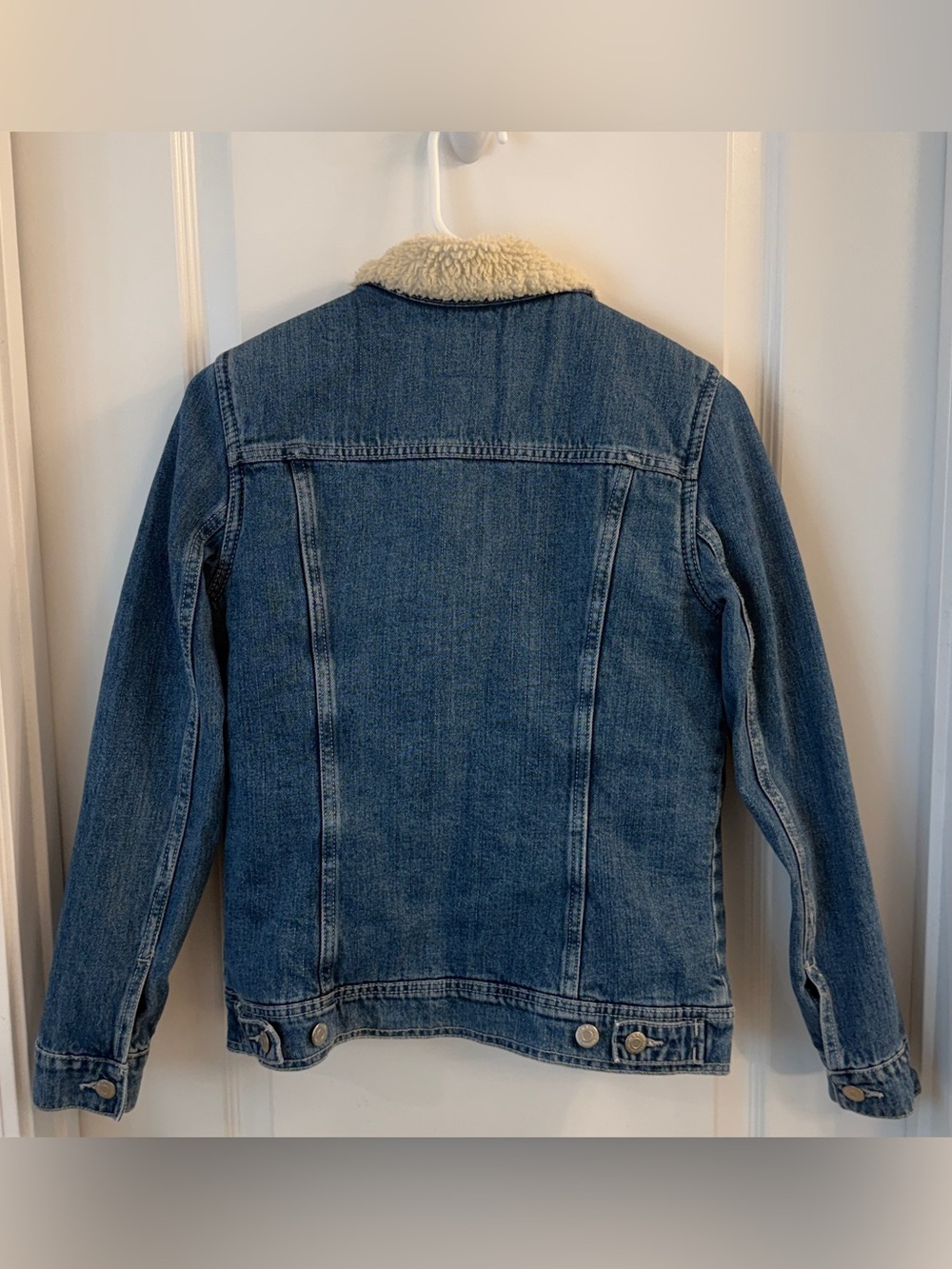 Old Navy Blue Denim Trucker Jacket Sherpa Lined Y2K Women’s Size Small - Picture 8 of 16